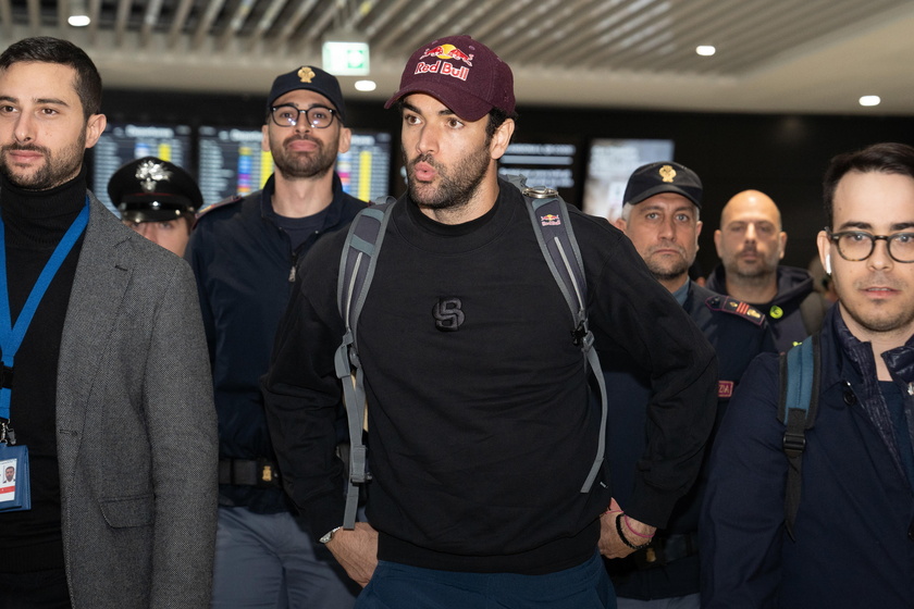 Italian Davis Cup player Matteo Berrettini arrives at Fiumicino airport